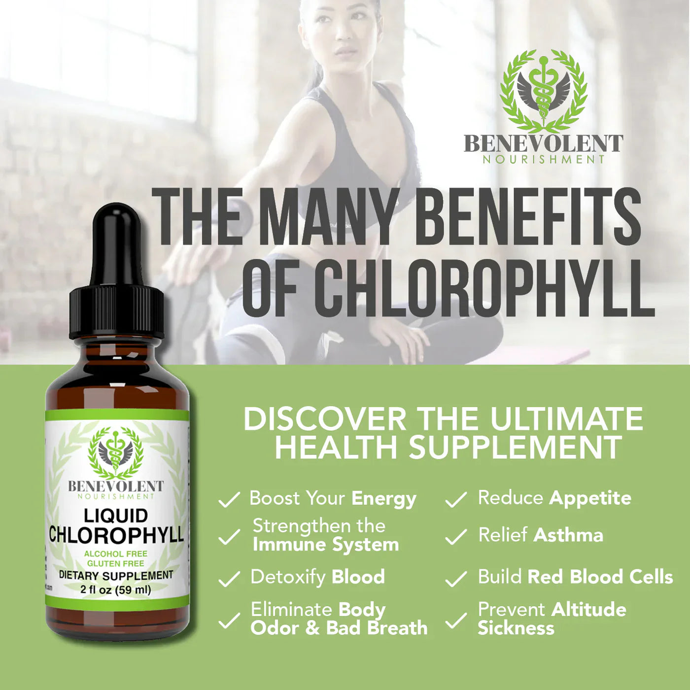 Benevolent Chlorophyll Liquid Drops – Chlorophyll Drops for Detox, Immune & Gut Support
