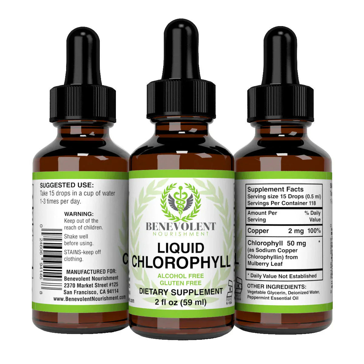 Benevolent Chlorophyll Liquid Drops – Chlorophyll Drops for Detox, Immune & Gut Support
