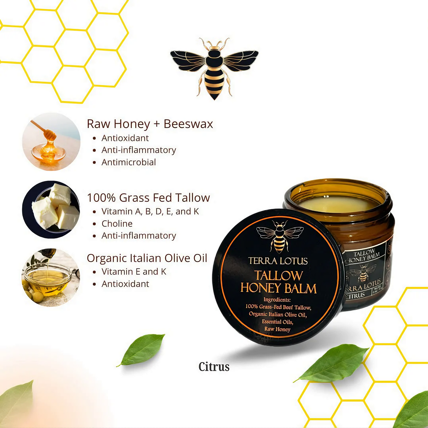 Organic Beef Tallow and Manuka Honey Balm, 4oz, Organic Face Cream, Moisturizer, Body Lotion, Skin Care and Lip Balm