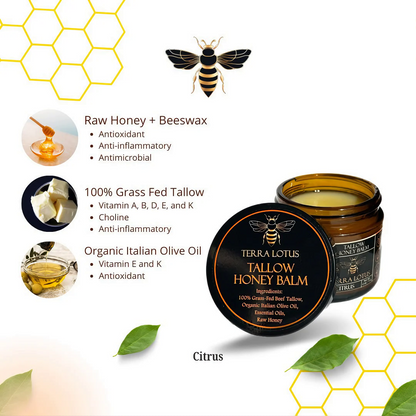 Organic Beef Tallow and Manuka Honey Balm, 4oz, Organic Face Cream, Moisturizer, Body Lotion, Skin Care and Lip Balm